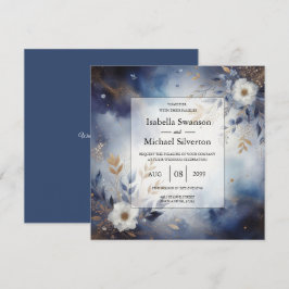 Navy Blue and Gold Floral Wedding  Einladung