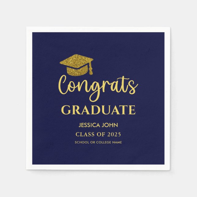 Navy Blue and Gold Glückwunschs Graduate Abschluss Serviette (Vorderseite)
