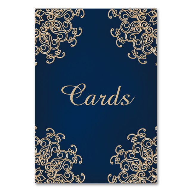 Navy Blue and Gold Indian Style Card Tischnummer (Vorderseite)