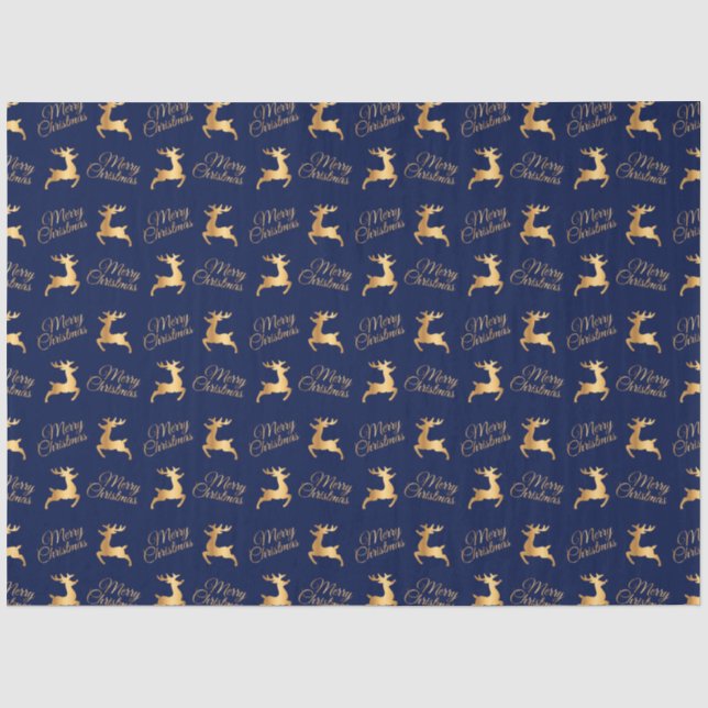 Navy Blue and Gold Merry Christmas Word Art Seidenpapier (Vorderseite)