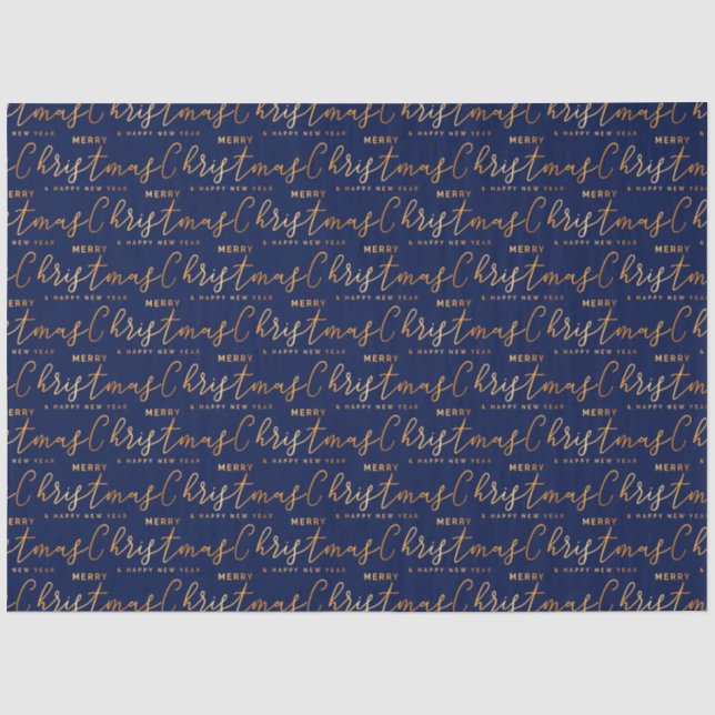 Navy Blue and Gold Merry Christmas Word Art Seidenpapier (Vorderseite)