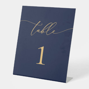 Navy Blue and Gold Minimalistisch Wedding Tischnum Sockelschild