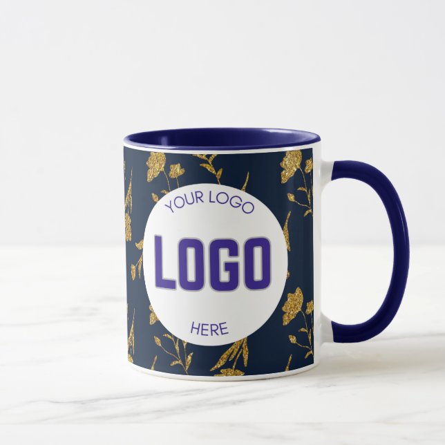 Navy Blue and Gold Modern Boho Custom Logo Mug Tasse (Rechts)