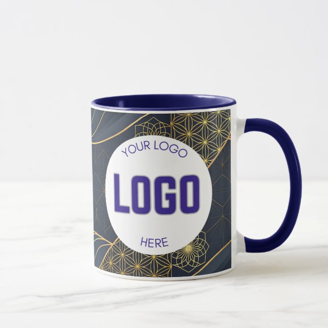 Navy Blue and Gold Modern Boho Custom Logo Mug Tasse (Rechts)