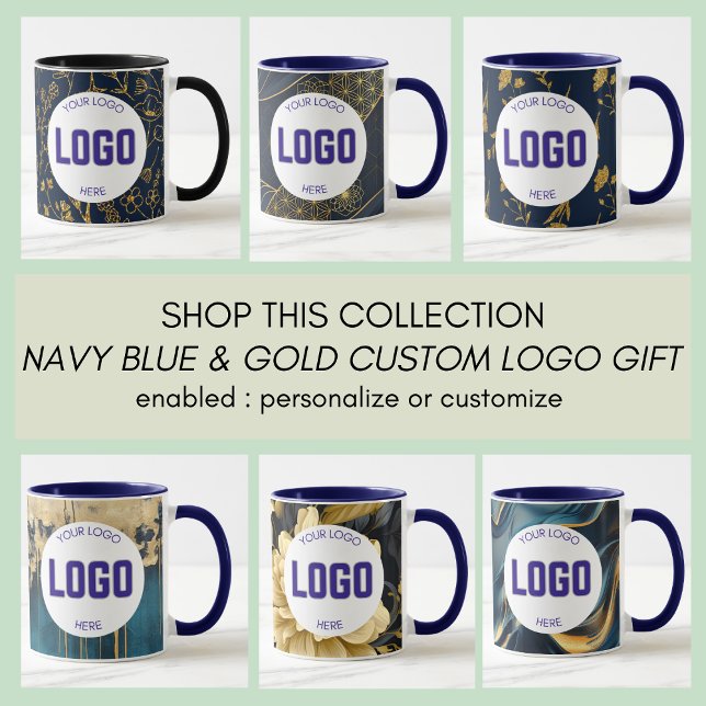 Navy Blue and Gold Modern Boho Custom Logo Mug Tasse (Von Creator hochgeladen)