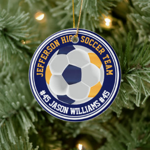 Navy Blue and Gold Soccer ⚽ Keramik Ornament