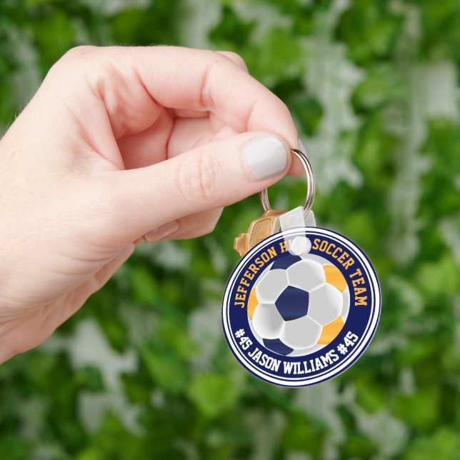 Navy Blue and Gold Soccer ⚽ Schlüsselanhänger (Hand)