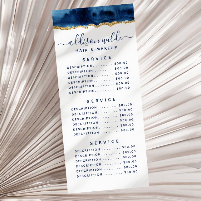 Navy Blue and Gold Watercolor Rack Card Werbekarte (Von Creator hochgeladen)