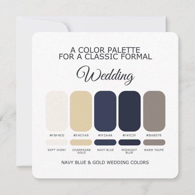 Navy Blue and Gold Wedding Color Palette Card Einladung (Vorderseite)