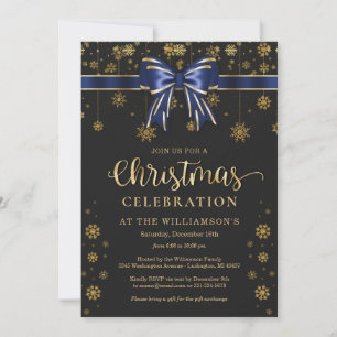 Navy Blue and Gold Weihnachten Party Einladung
