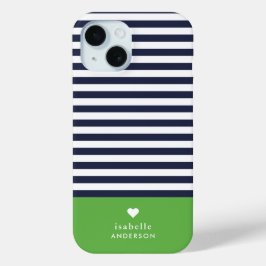 Navy Blue and Green Chic Stripes Heft Monogram Case-Mate iPhone Hülle