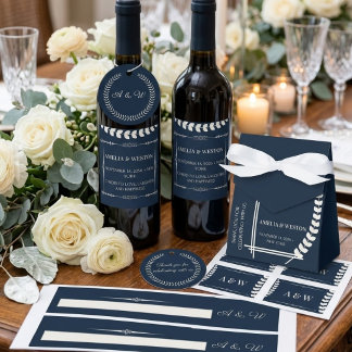 Navy Blue and Ivory Elegant Monogram Wedding Rundum-Adressaufkleber