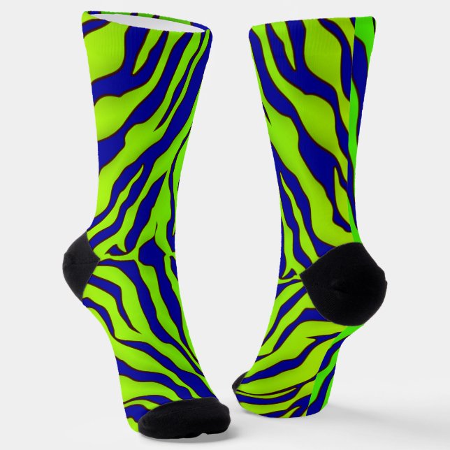 Navy Blue and Limon Tiger Stripes Animal Print 1 Socken (Gewinkelt)