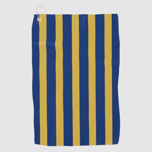 Navy Blue and Metallic Gold Vertical Striped Golfhandtuch (Vorderseite)