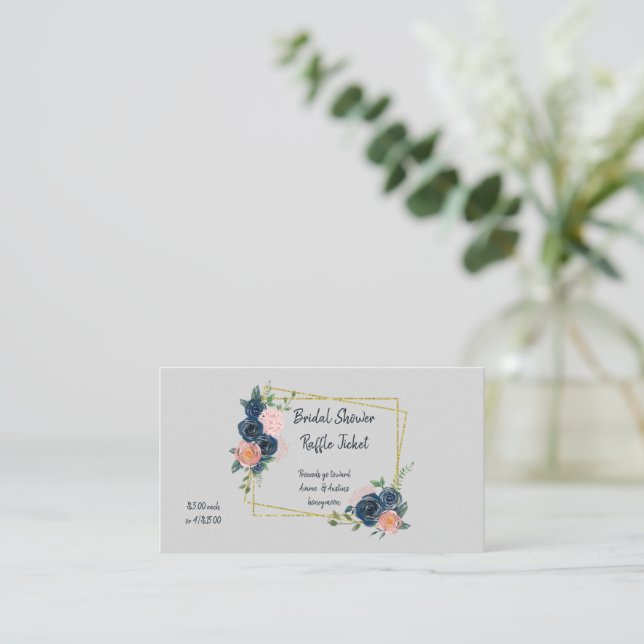 Navy Blue and Pink Brautparty Raffle Tickets En Begleitkarte (Stehend Vorderseite)