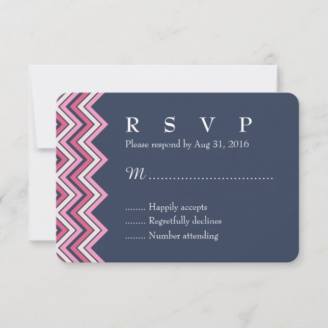 Navy Blue and Pink Zickzack RSVP-Karte für Hochzei RSVP Karte (Vorderseite)