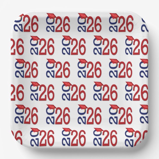 Navy Blue and Red 2026 Graduation Pappteller (Vorderseite)