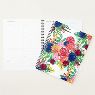 Navy Blue and Red Water Color Boho schicke Blume Planer