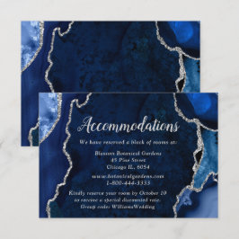 Navy Blue and Silver Agate Wedding Accommodations Begleitkarte