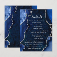 Navy Blue and Silver Agate Wedding Details