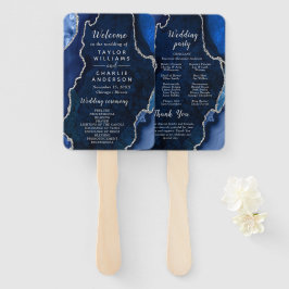 Navy Blue and Silver Agate Wedding Program Fächer