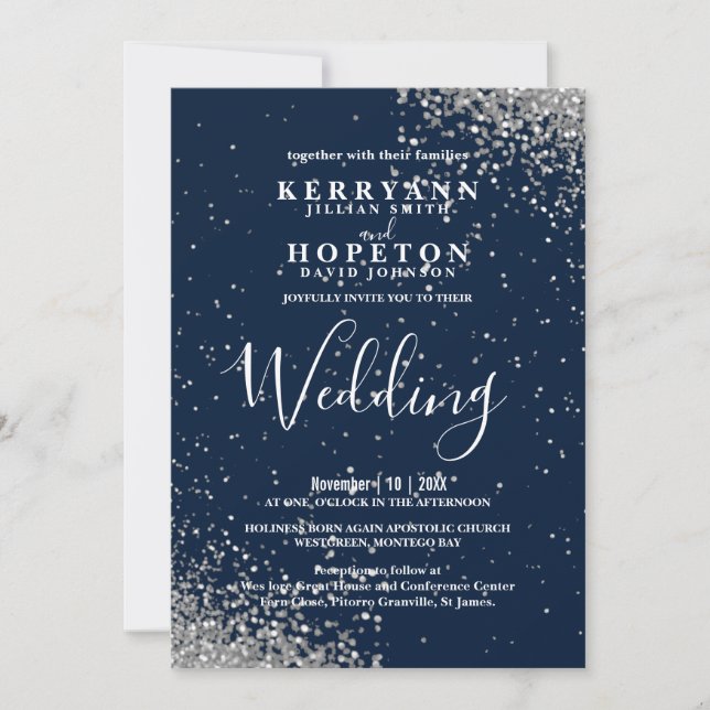 Navy Blue and Silver Glitter  Einladung (Vorderseite)