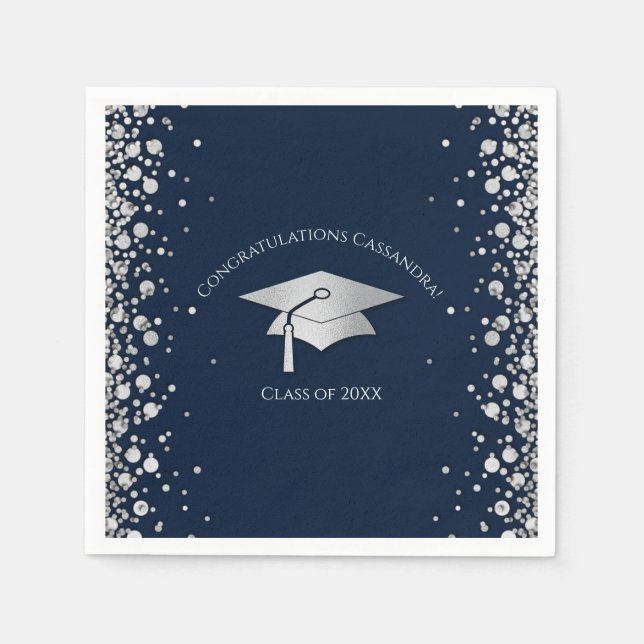 Navy Blue and Silver Graduation Serviette (Vorderseite)