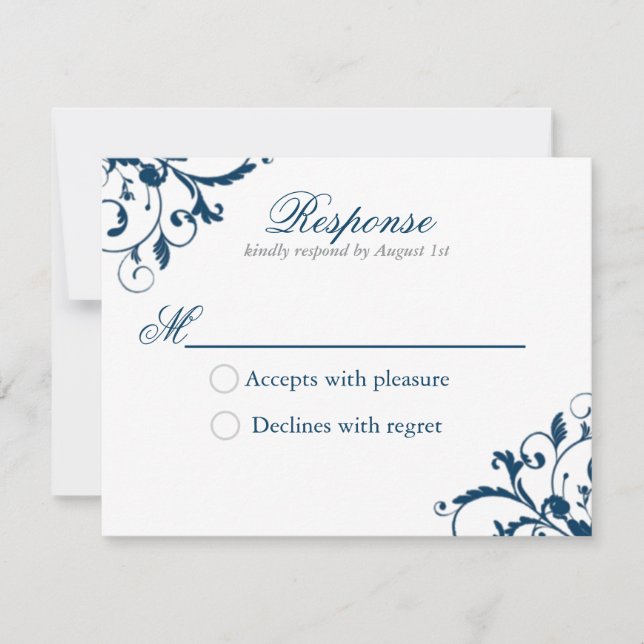 Navy Blue and Silver Gray Blüh Response Card RSVP Karte (Vorderseite)