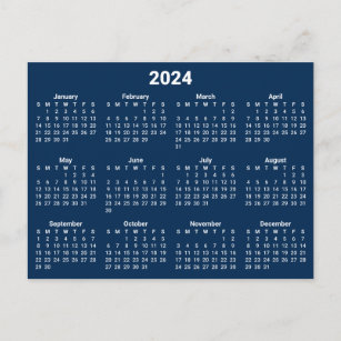 Navy Blue and White 2024 Calendar Postkarte
