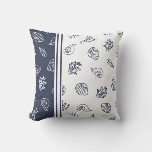 Navy Blue and White Beach House Coastal Nautical Kissen
