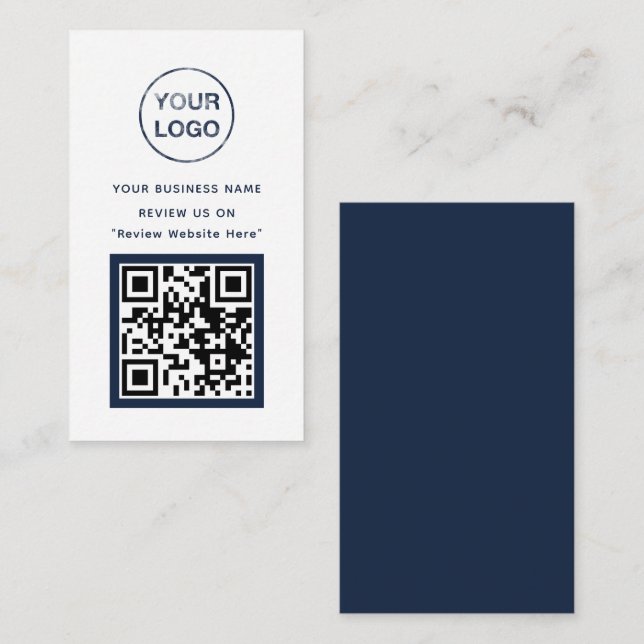 Navy Blue and White Business Review Card Begleitkarte (Vorne/Hinten)
