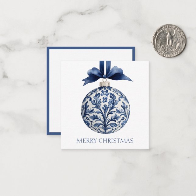 Navy Blue and White Chinoiserie Weihnachtsschmuck Mitteilungskarte (Vorderseite/Rückseite Beispiel)