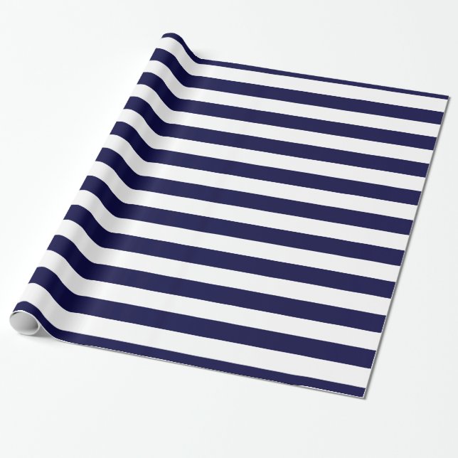 Navy Blue and White Extra Large Stripe Pattern Geschenkpapier (Ungerollt)