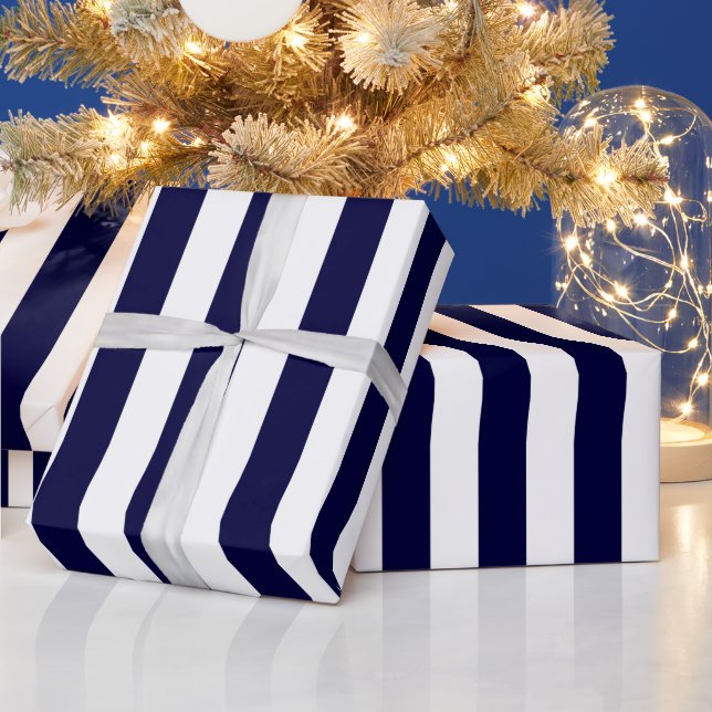 Navy Blue and White Extra Large Stripe Pattern Geschenkpapier (Feiertage)