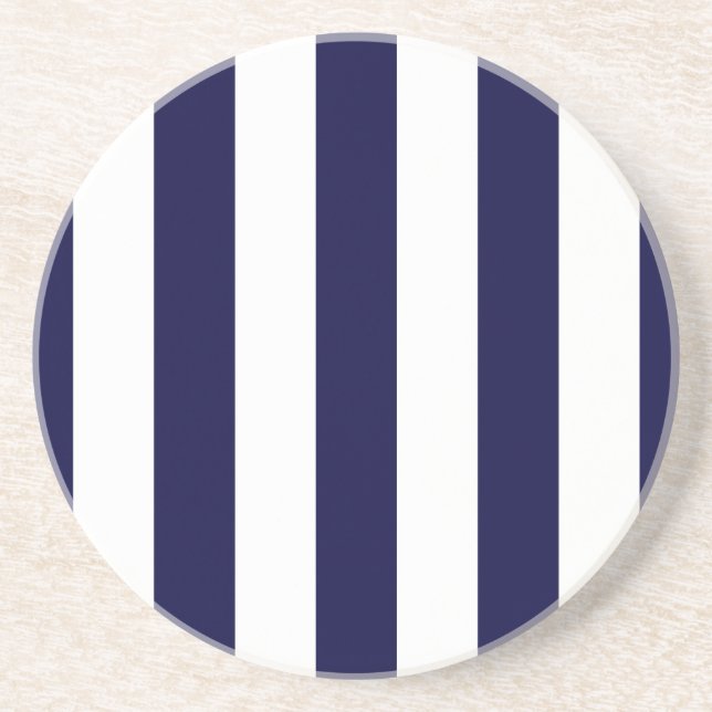 Navy Blue and White Extra Large Stripe Pattern Getränkeuntersetzer (Vorne)