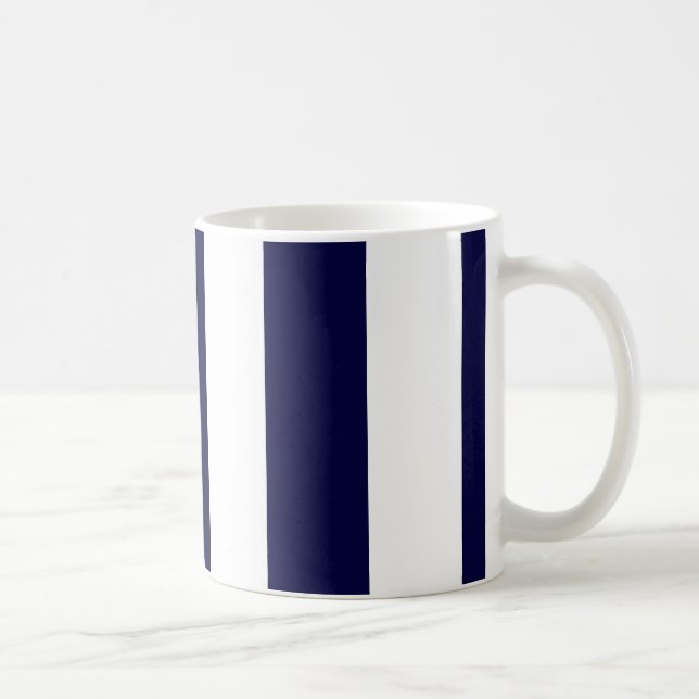 Navy Blue and White Extra Large Stripe Pattern Kaffeetasse (Rechts)