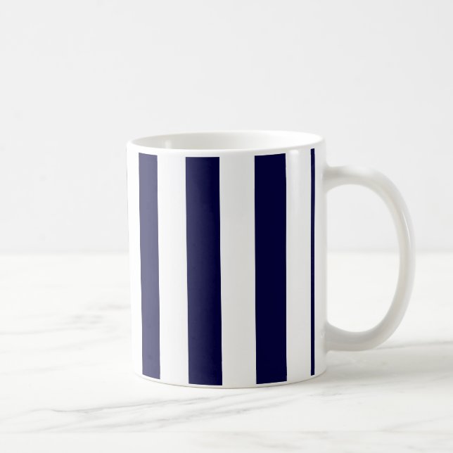 Navy Blue and White Extra Large Stripe Pattern Kaffeetasse (Rechts)