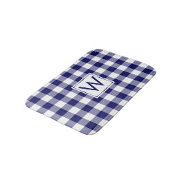 Navy Blue and White Gingham Pattern mit Monogram Badematte