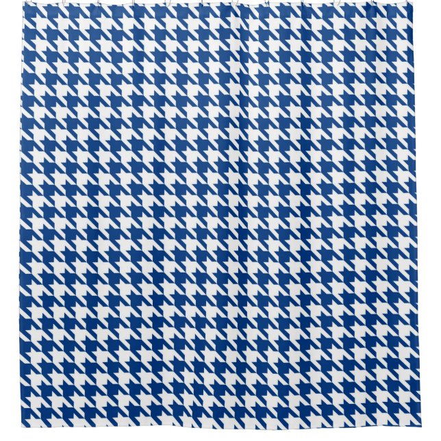 Navy Blue and White Hahnentrittmuster Muster Duschvorhang (Vorderseite)