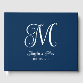 Navy Blue and White Hübsch Curly Wedly Monogram Gästebuch