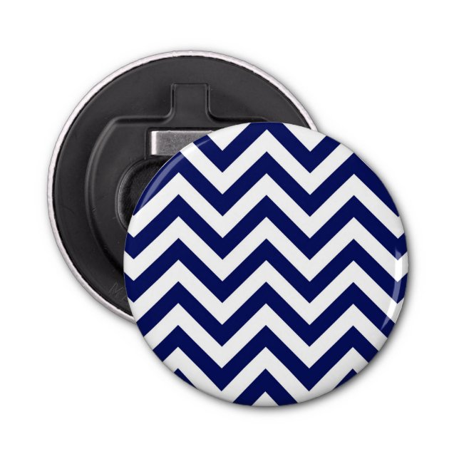 Navy Blue and White Large Zickzack ZigZag Muster Flaschenöffner (Vorderseite)