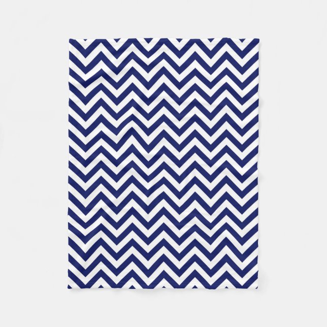 Navy Blue and White Large Zickzack ZigZag Muster Fleecedecke (Vorderseite)