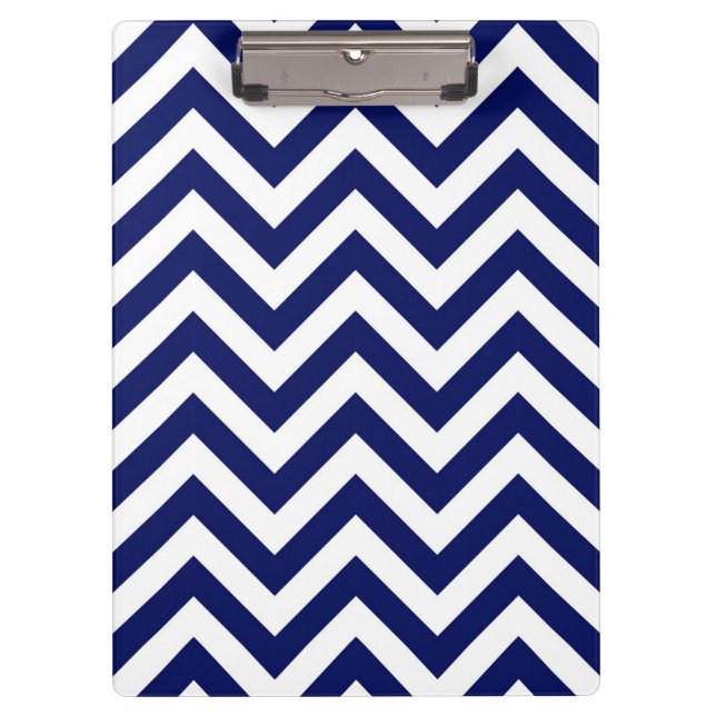 Navy Blue and White Large Zickzack ZigZag Muster Klemmbrett (Vorderseite)