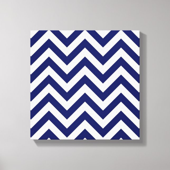 Navy Blue and White Large Zickzack ZigZag Muster Leinwanddruck (Vorderseite)