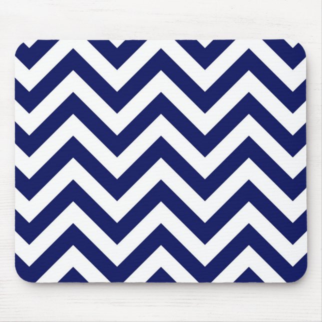 Navy Blue and White Large Zickzack ZigZag Muster Mousepad (Vorne)