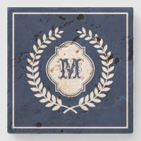 Navy Blue And White Monogrammed Wreath Crest