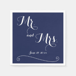 Navy Blue and White Mr. und Mrs. Wedding Napkins Serviette