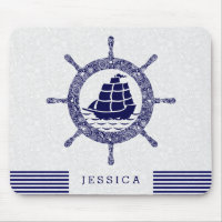 Navy Blue and White Nautical Boat Wheel