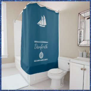 Navy Blue and White Nautical Duschvorhang