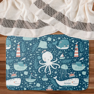 Navy Blue and White Nautical Muster Boy Bad Badematte